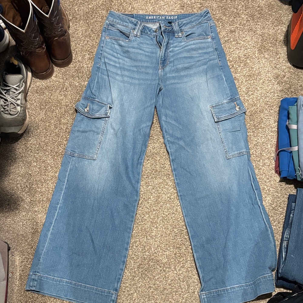 American Eagle Outfitters Women's Light Blue Wide Leg Jeans